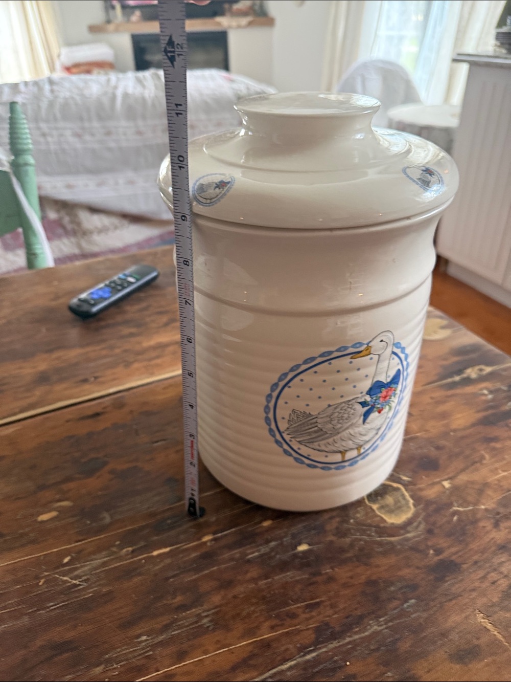 Cream Ceramic Goose Canister with Blue Accents - Picture 4 of 5